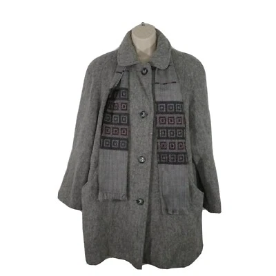 Herman Kay Coat with Scarf Button Front Women Size 10 Gray Wool Nylon Pockets  - Image 1 of 4