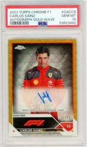 Carlos Sainz 2023 Topps Chrome F1 Autograph Gold Wave /50 Auto SP PSA 10 - Picture 1 of 2