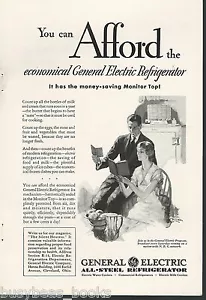 1930 General Electric Refrigerator advertisement, MONITOR-TOP fridge, GE - Picture 1 of 1