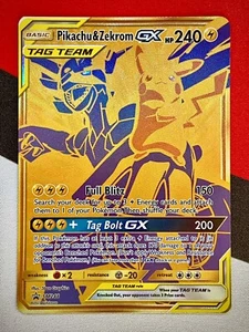JUMBO Oversized Pikachu & Zekrom GX Tag Team Gold Promo SM248 Pokémon NM - Picture 1 of 2
