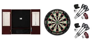 Bristle Dartboard + Mahogany Steel Tip Cabinet + 2 x Tungsten Dart Set - Picture 1 of 1
