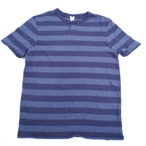 Kirra Size Large Striped Henley Shirt Cotton Mens Size L Navy and Blue Free Ship - Picture 1 of 6