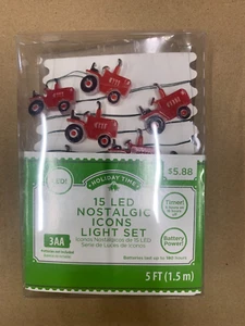 Holiday Time 15 LED Red Farm Tractors Icon Garland Lights Battery Power Timer - Picture 1 of 1