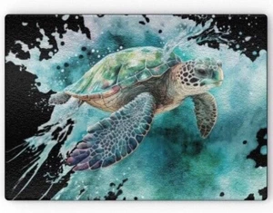 Majestic Sea Turtle IV Glass Chopping Board, Symbol of Good Luck and Longevity - Picture 1 of 7