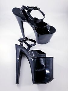Pleaser size 5-6 black faux patent leather platform stilletto pole dancing shoes