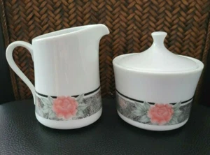 CORELLE SILK ROSES SUGAR BOWL & CREAMER - Picture 1 of 3
