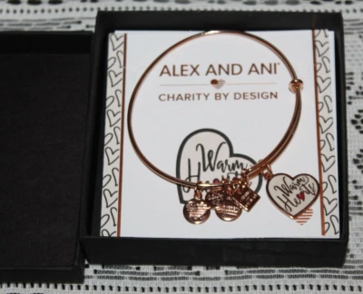 Pulsera Alex and Ani "WARM HEARTS" Oro Rosa Brillante Dije Ajustable con Tarjeta Nuevo en Caja Foto 1 de 4