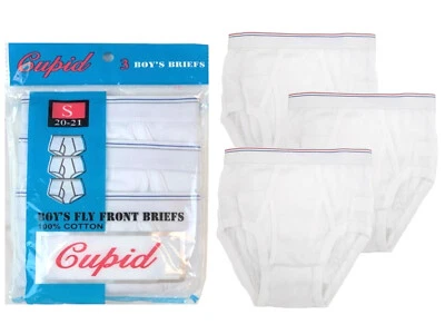 3 pieces BOYS White Briefs Breathable Cotton Underwear Classic style S M L XL - Image 1 of 2