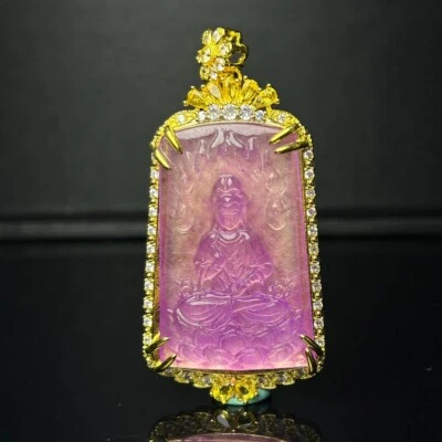 Real  Natural Perfect High Ice pinkJade Jadeite guanyin Pendant&Necklaces 观音 - Image 1 of 4