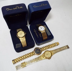 Lot of 4 Vintage OSCAR DE LA RENTA Men's Gold Tone WRISTWATCHES 2 w/ Cases - Picture 1 of 19