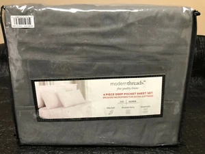 Moderne Fäden tiefe Tasche Laken Set Queen einzelne anthrazit Mikrofaser - Bild 1 von 5