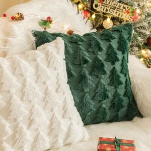 Federa Copricuscino in Pile Cashmer Touch con Albero di Natale Fantasia 3D Nuova - Foto 1 di 8