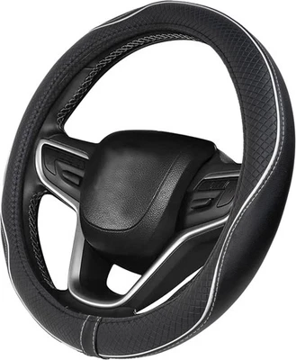 Faux Leather Car Steering Wheel Cover for Suzuki Swift S-Cross Ignis Vitara Black White - Image 1 of 4