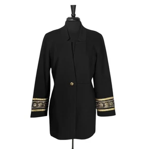 Chico's Womens Blazer Black Gold Floral Embroidered Button Front Jacket 2 L/12 - Picture 1 of 9