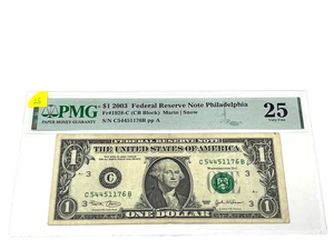 2003 $1 One Dollar, FEDERAL RESERVE NOTE Philadelphia,' PMG 25 Very Fine', (#25) - Picture 1 of 2