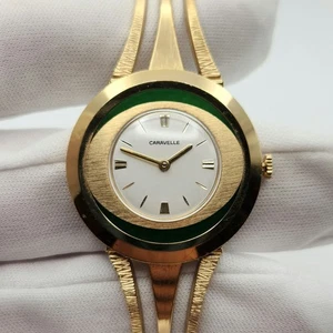 Caravelle Ladies Vintage Gold Tone w/ Green Accent Mechanical Watch - Picture 1 of 17