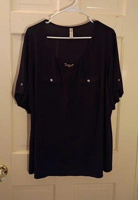 Женский топ PerSeption размер 3X темно-черный полиэстер вязаный пуловер из спандекса - Изображение 1 из 4