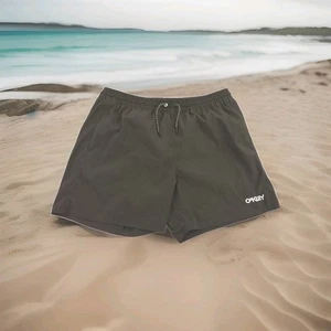 Oakley Board Shorts XL Beach Volleyball Hunter Green Seersucker Nylon Swim Trunk - Picture 1 of 17