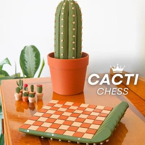 Cactus Chess Board Set • Roll-Up Portable Travel Chess Board Plant Chess Pieces - Picture 1 of 16