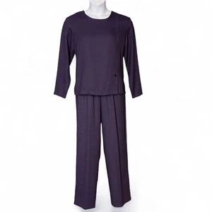 Vintage 90s Coldwater Creek Purple Knit 2 Pc Pants Set Size M Work Casual Travel - Picture 1 of 11