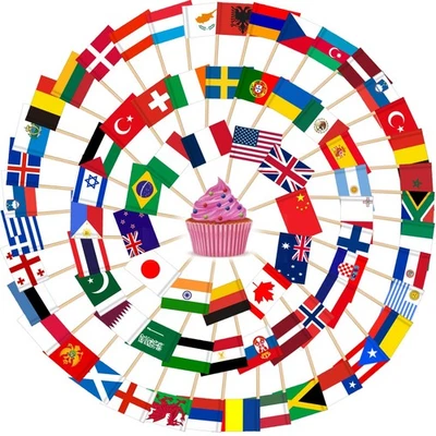 100 Pcs International Toothpick Flags | Mini Flags on Sticks for Party Supp - Image 1 of 4