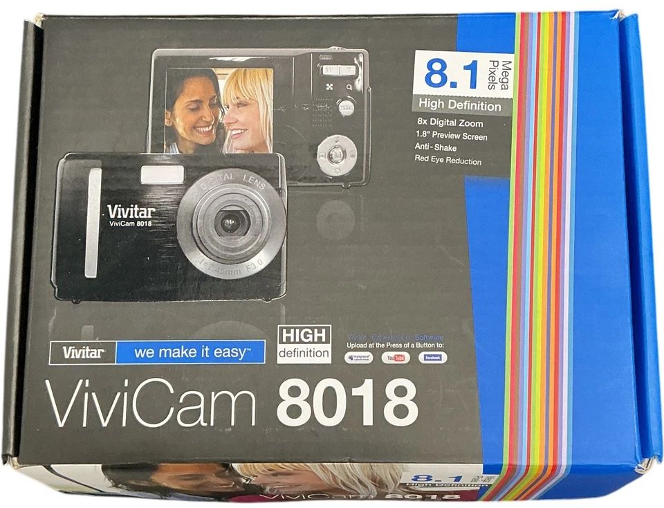 Vivitar ViviCam 8018 Digital Camera High Definition 8.1 MP Black 8x Zoom 6193 - Image 1 of 4