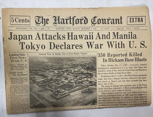 Hartford CT Newspaper December 7 1941 War Declared Pearl Harbor Attack - Picture 1 of 1