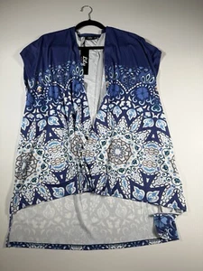 Lily by Firmiana Damen gerippte lässige Strickjacke vorne offen geblümt mehrfarbig Gr. L - Bild 1 von 10