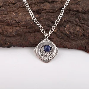 Lapis Lazuli Gemstone Statement 925 Sterling Silver Pendant Handmade Jewelry - Picture 1 of 5