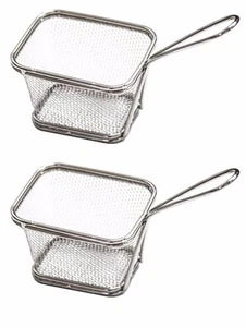2-Piece Stainless Steel Chips Fries Seafood Snacks Mini Square Serving Basket - Picture 1 of 3