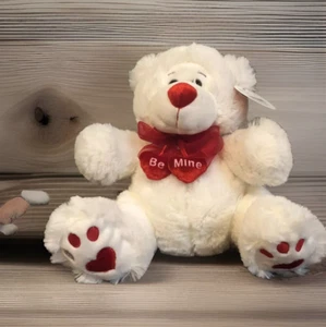 Peluche orsacchiotto bianco San Valentino 11" "Be Mine" zampe cuore rosso nuovo con etichetta - Foto 1 di 13