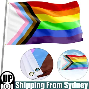 90cm x 150cm Progress Pride Flag Large Rainbow Flag Large Polyester Grommets AU - Picture 1 of 8