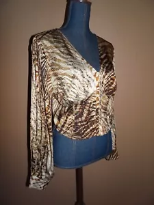 Top corsetto Jaxon manica lunga stampa tigre foresta marrone Guess taglia L nuovo con etichetta - Foto 1 di 5