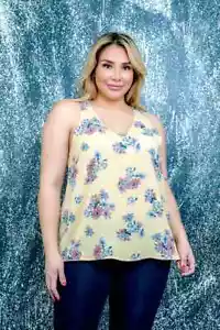 Womens Plus Size Yellow Floral Top 2XL Sleeveless Halter  - Picture 1 of 2