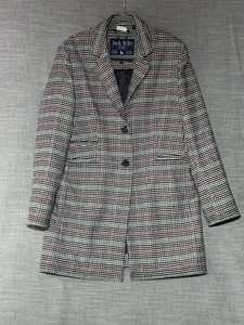 Jack Willis Jacket Womens 14 Tweed Checked Wool Blend Pea Coat - Picture 1 of 12