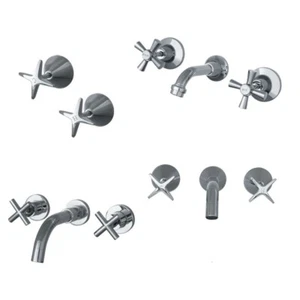 Chrome 1/4 Turn Ceramic Disk Wall Top/Bath/Basin Set - Picture 1 of 5