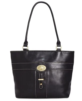 Giani Bernini Turn-Lock Glazed Tote, Black - Image 1 of 3