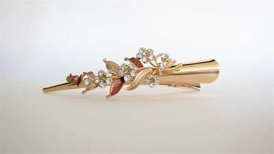 Gold tone rose gold leaf and flower metal alligator hair claw clip clamp - Image 1 of 3
