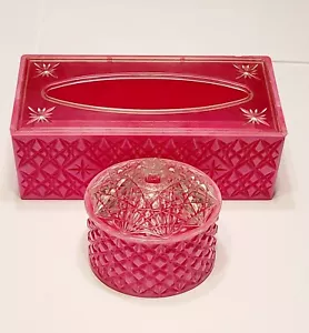 Vintage Hard Plastic Hot Barbie Pink Tissue & Powder Box Clear Starburst Lid - Picture 1 of 16