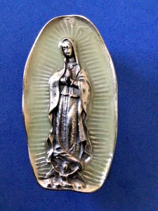 Our Lady of GUADALUPE Glow in the Dark Visor Clip Protection Silver Tone Saint - Picture 1 of 4