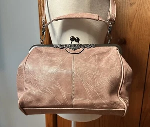 Barbie Pink Kiss Lock Contrasty Stitch Shoulder Bag With Adjustable Crossbody - Picture 1 of 20