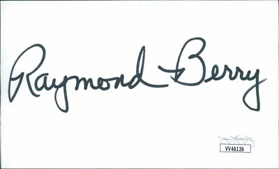 Raymond Berry Baltimore Colts Signed 3x5 Index Card JSA Authenticated - Image 1 of 2