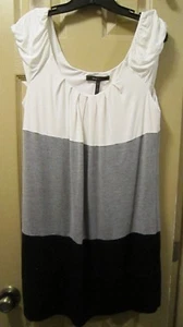 TG M BCBGMAXAZRIA MINI ABITO DONNA BIANCO GRIGIO E NERO COLOR BLOCK, MEDIUM, BUONO STATO - Foto 1 di 7