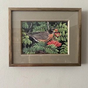 Robin In Mountain Ash Giclee Print Artist Martiena R Richter Signed Numb 12”x10” - Picture 1 of 4
