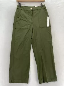 Nicole Miller Pants Women's 2 Straight Crop Green Linen Stretch Patch Pockets - Picture 1 of 12
