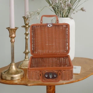 Imitation Rattan Storage Box Small Vintage Suitcase Wedding Basket Baby - Picture 1 of 12