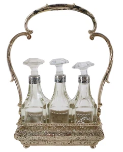 Sterling Cruet Caddy Set German Open Work Repousse Floral 800 / 23 - Picture 1 of 24