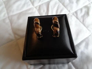 18ct yellow gold Diamond and tigers eye clip on earrings 1980s Vintage Used - Picture 1 of 11