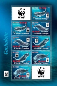 SPERM WHALES Red Foil OVERPRINT MNH 8v-Stamp Sheet WWF (2019 Sao Tome) - Picture 1 of 1