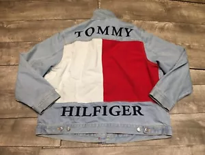 Vintage Tommy Hilfiger Large Flag Trucker Blue Denim Jean Jacket Size XXL - Picture 1 of 11